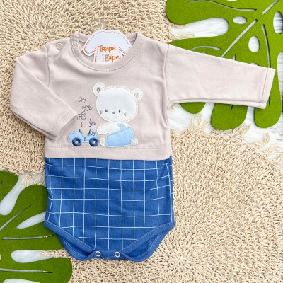 Kit 3 Peças - Bodys Manga Longa - Um, Dois, Três e Já! - Off White, Areia e Azul Bebê